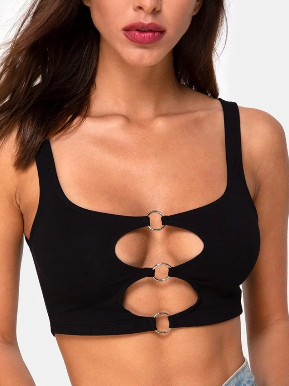 iheartraves / black triple o ring crop top S